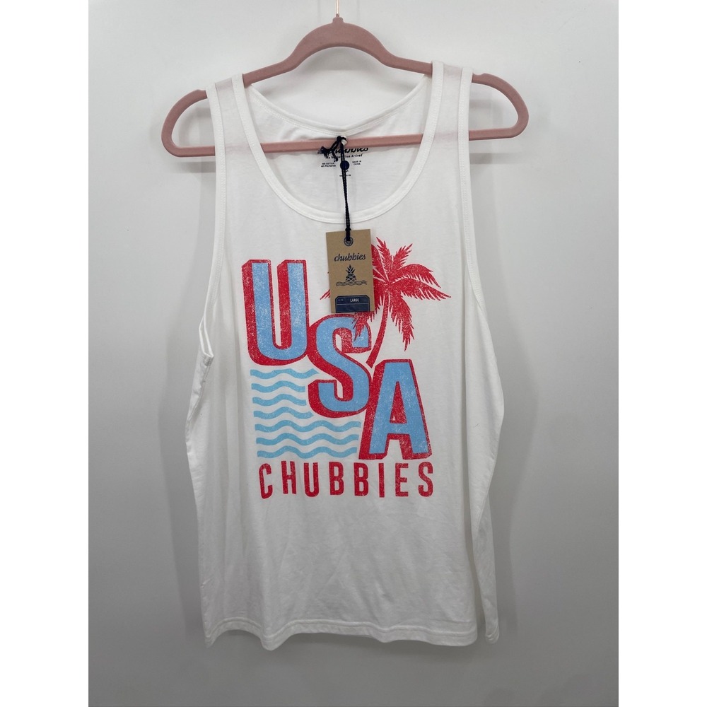 Chubbies Tank Top Mens Large USA graphic. Retro Style White‎